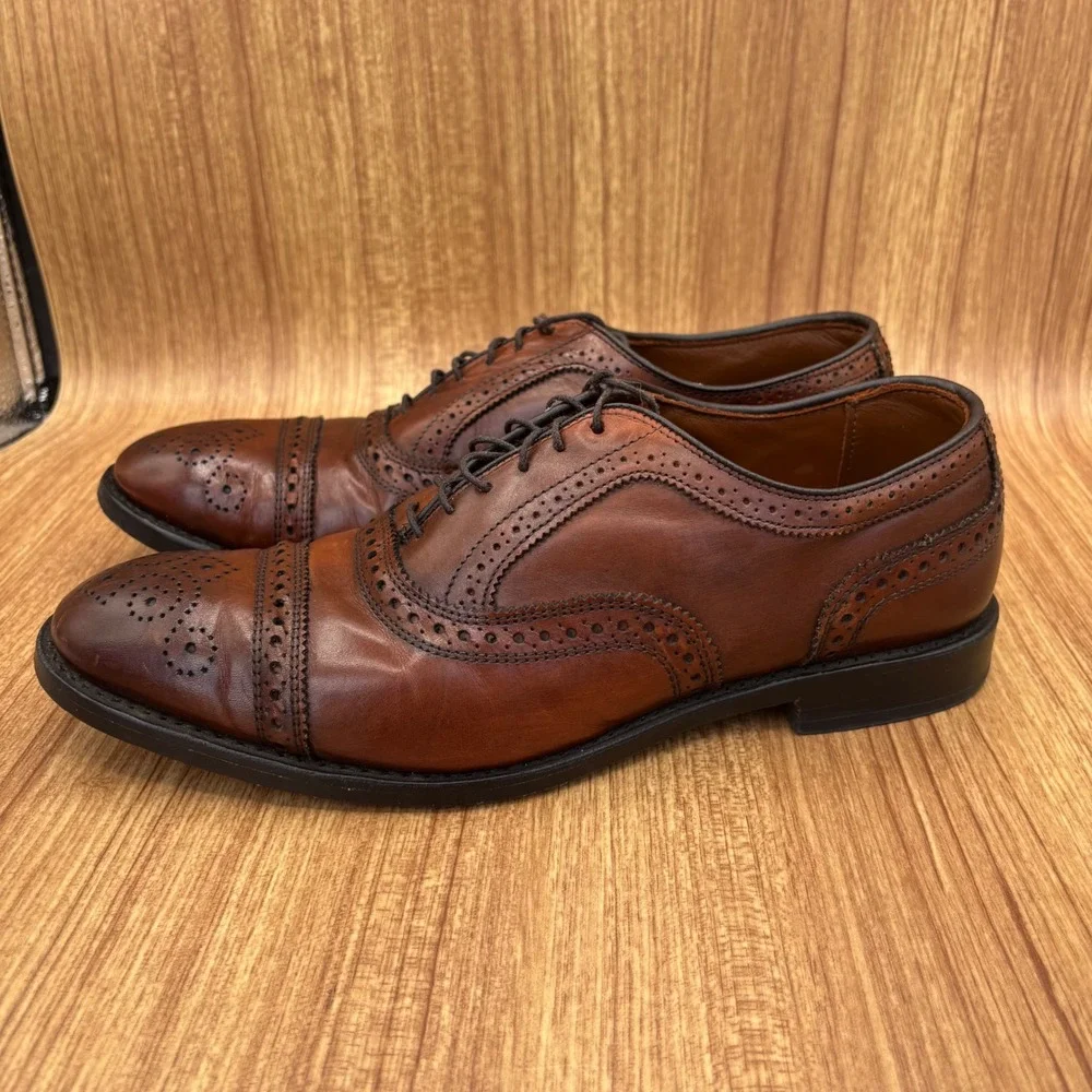 Allen Edmonds Strand Oxford Mens 9 D Brown Leather Brogue Cap Toe Dress Shoes